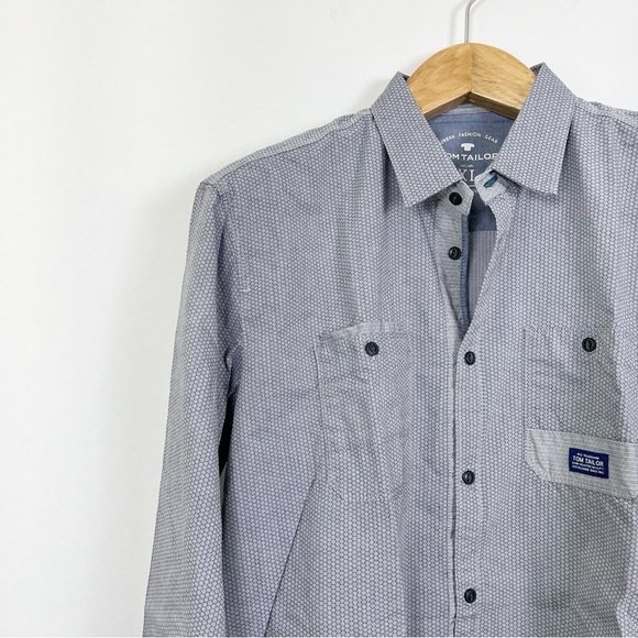 EUC Tom Tailor Men’s Cotton Grey Blue Long Sleeve Button Shirt Size Extra-Large - Picture 10 of 10